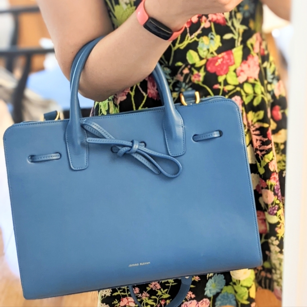 Mansur Gavriel Sun Bag, blue Sea, Calf leather, Medium